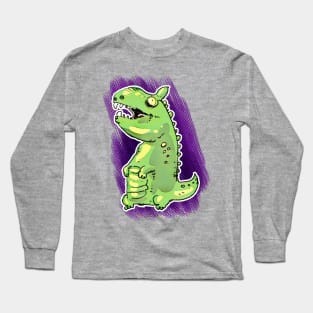 little green dinosaur cartoon Long Sleeve T-Shirt